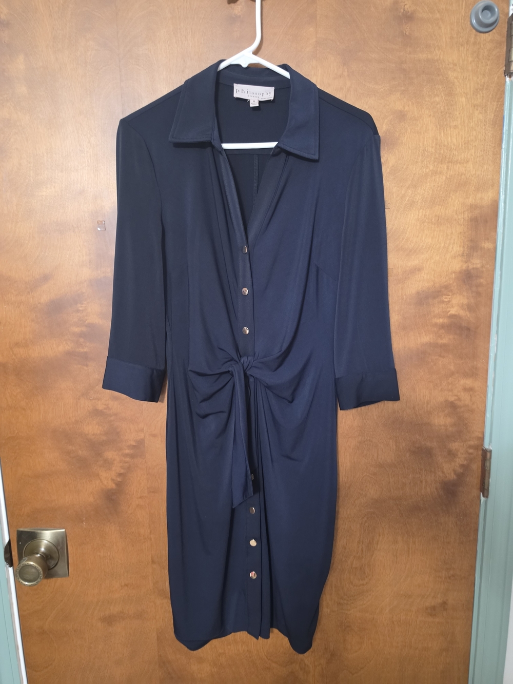 Philosophy Navy Button-Front Midi Dress with Front Tie